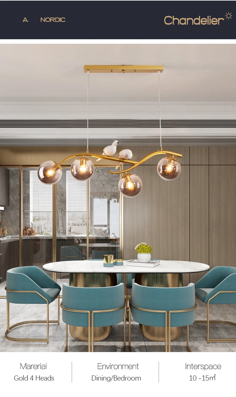 modern chandelier lights 2022 Nordic Led Pendant Light For Dinning Room Kitchen Home Decor Modern Golden Black Chandelier Tree Bird Ceiling Hanging Lamp antique chandeliers