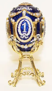

Copy Faberge jd0820-3 egg Easter average. Pearls, photo frames with numbers, Blue