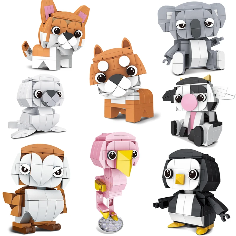 Игрушки с животными для персонажей Сиба ину корги корова пингвин строительный