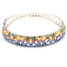 66x12 мм европейский стиль большой 17,1 г многоцветный цитрин Танзанит Турмалин Аквамарин Серебряный браслет 7,5 дюймов