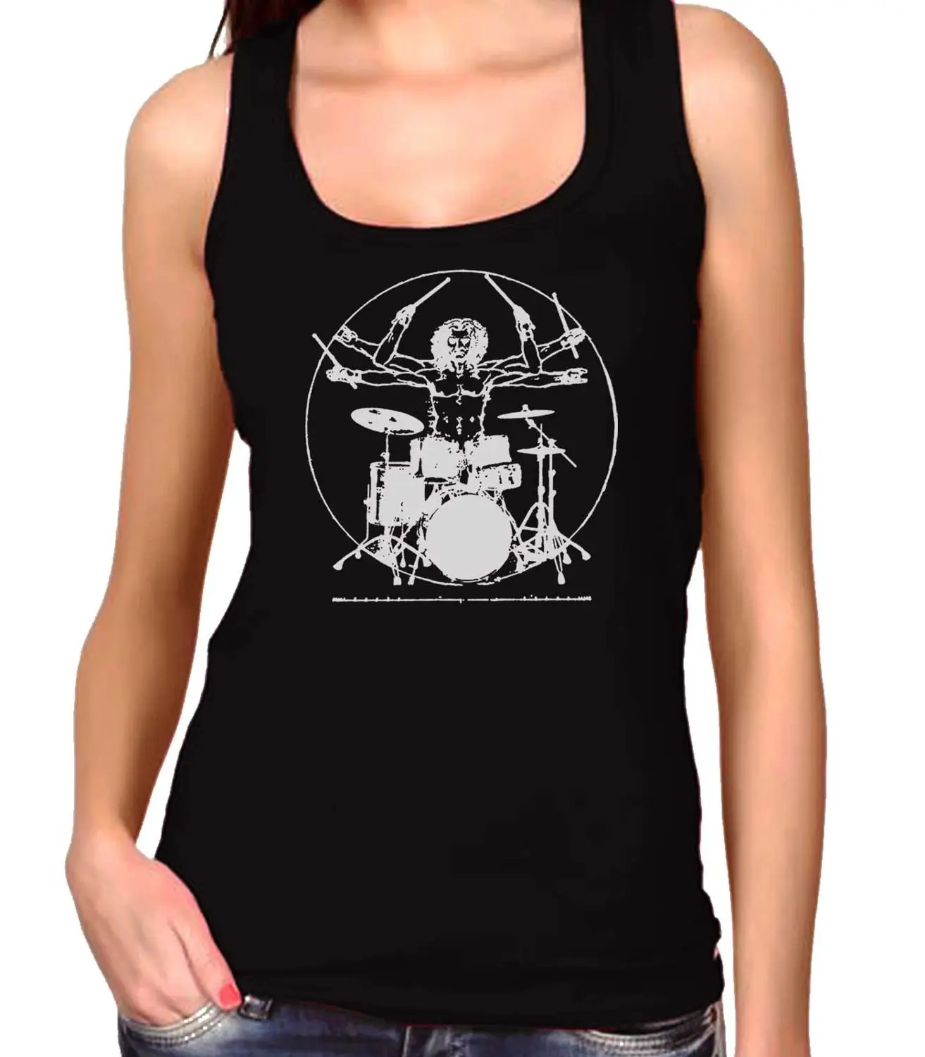 Футболка женская подтяжки Vitruvian Drummer | Женская одежда