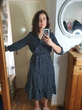 Autumn Winter Dot Bandage Dress Women Casual Ruffles V Neck High Waist Slim Print Long