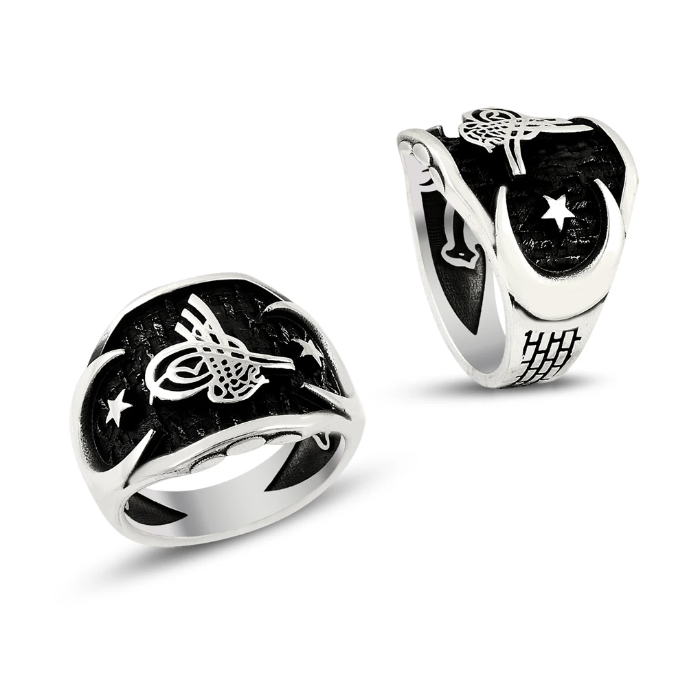 

925 Silver Moon Star Ottoman Rings for Men
