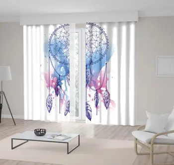

Curtain Dream Catcher with Feathers Watercolor Effect Bohemian Hippie Style Tribal Artwork in Purple Blue Fuchsia Colors Print