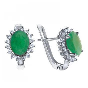 

Earrings made of silver with emerald Nat. (O) and cubic zirconia Sint.
