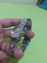 CHRONOS-Reloj de acero inoxidable con diamantes de imitación para mujer, pulsera de plata, cuarzo, resistente al agua, analógico, de negocios, esfera rosa y azul