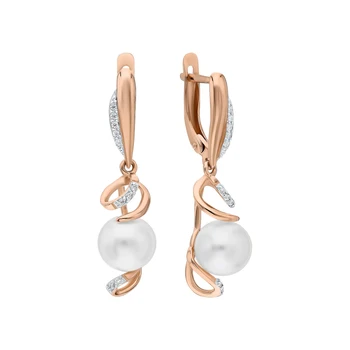 

Gold earrings with cubic zirconia and pearls cultured sunlight sample 585