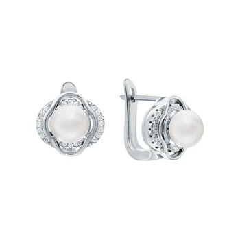 

Silver earrings with cubic zirconia and pearls cultured sunlight sample 925