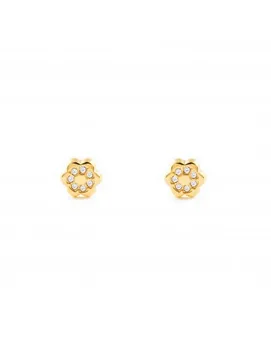 

Earrings Bebe or Girl Yellow Gold Flower 6 Petals with Zircons