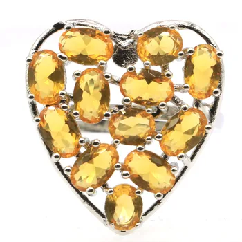 

23x22mm SheCrown Heart Shape Created Paris Blue Topaz Golden Citrine Gift For Woman's Silver Rings