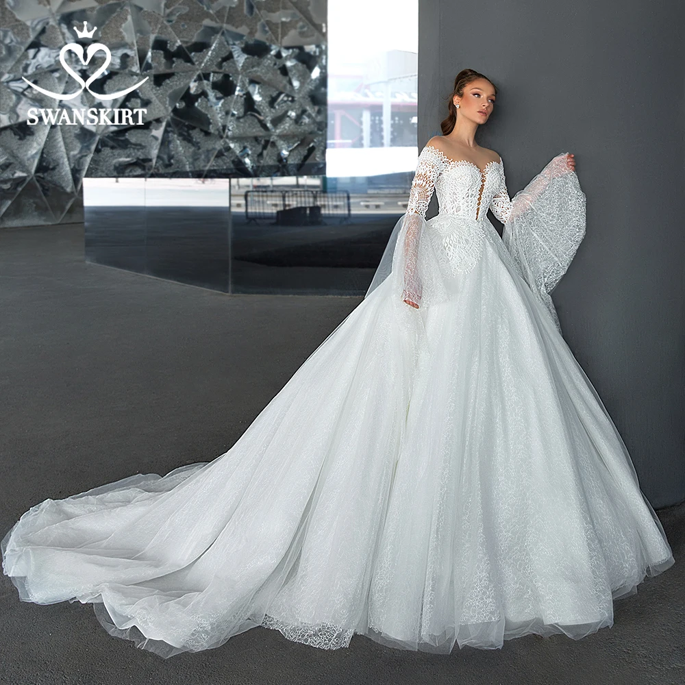 Модное свадебное платье принцессы с открытой спиной, пышная юбка, милое бальное платье с расклешенными рукавами, свадебное платье, Vestido de noiva F309