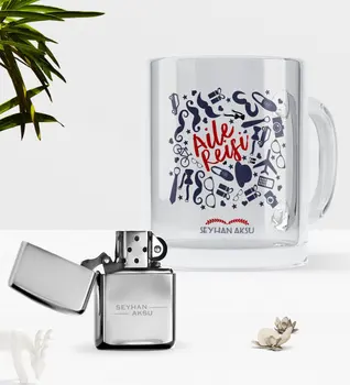 

Personalized Householder Glass Mug Cup Gasoline Metal Lighter Set