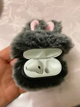 Ear-Fur-Case Capa Carabiner Plush-Cover Apple Airpods Rabbit Soft Wireless for 1-2/Wireless/Charging-fluffy-box