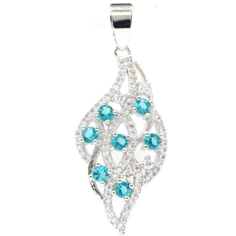42x17mm Lovely Cute 3.2g Shape Created Rich Blue Aquamarine Pink Kunzite CZ Girls Birthday Gift Silver Pendant | Украшения и