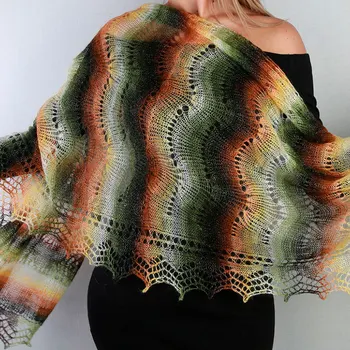 

Scarf down shawl handmade stole openwork, "pistachio Rainbow", 200x60