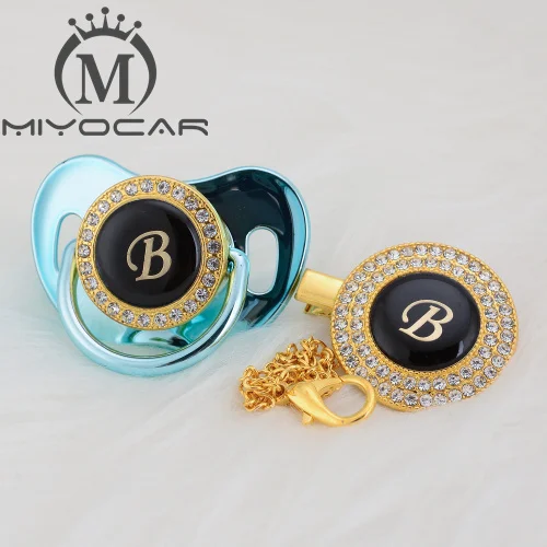 MIYOCAR, золотое, серебряное название, инициалы, Буква B, красивая, шикарная соска и соска, клипса, BPA бесплатно, пустышка, блестящая, уникальный дизайн, LB - Цвет: LB-10  6-18M