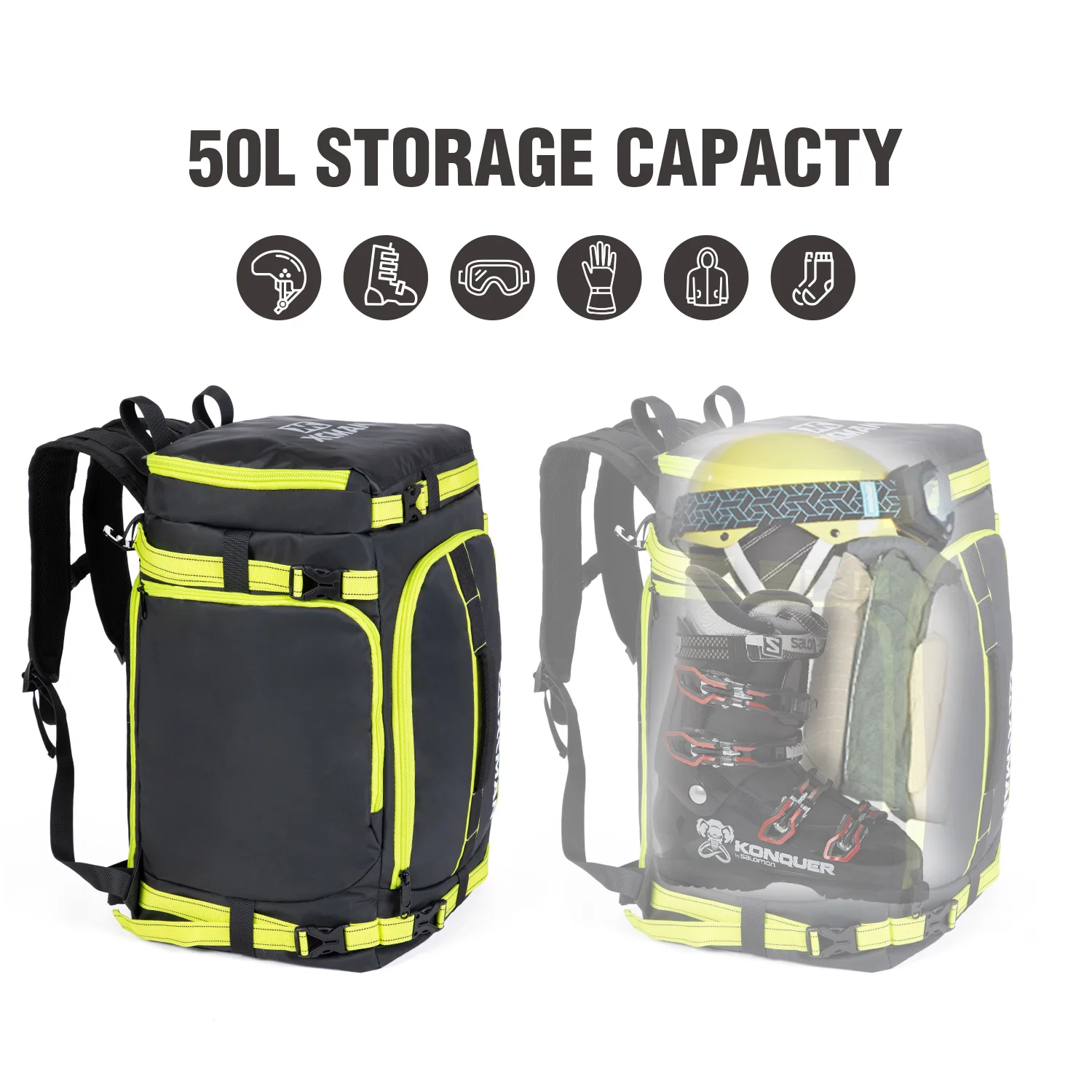 XCMAN Mochila De Esquí impermeable de 50L de capacidad, bolsa con  compartimentos individuales para casco, botas, ropa, Snowboard colgante| |  - AliExpress