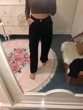 Weekeep-Pantalones vaqueros de cintura alta para mujer, ropa de calle recta para mujer, pantalones cargo de algodón 100% con bolsillos de retazos color azul