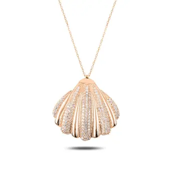 

Angemiel 925 Silver Zircon Stone Mussel Shell Necklace-Gold Plated