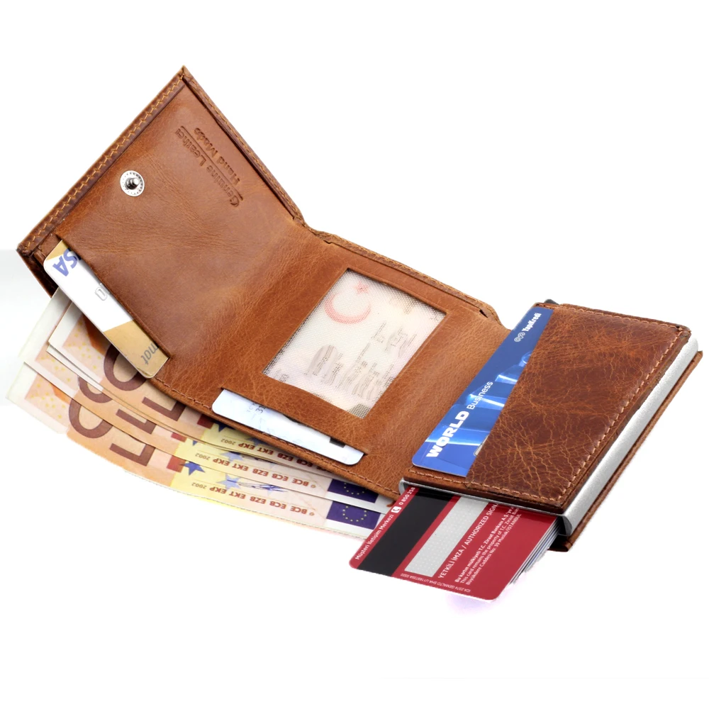 Smart Wallet Business Card Holder Real Cow Leather Handmade Smart Automatic Card Holder Men Gift