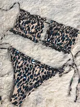 Bandeau Swimsuit Bikini-Set Beachwear Pleated Mini Thong Female Women 