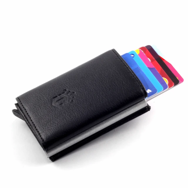 Smart Wallet Business Card Holder Real Cow Leather Handmade Smart Automatic Card Holder Men Gift Standart Black