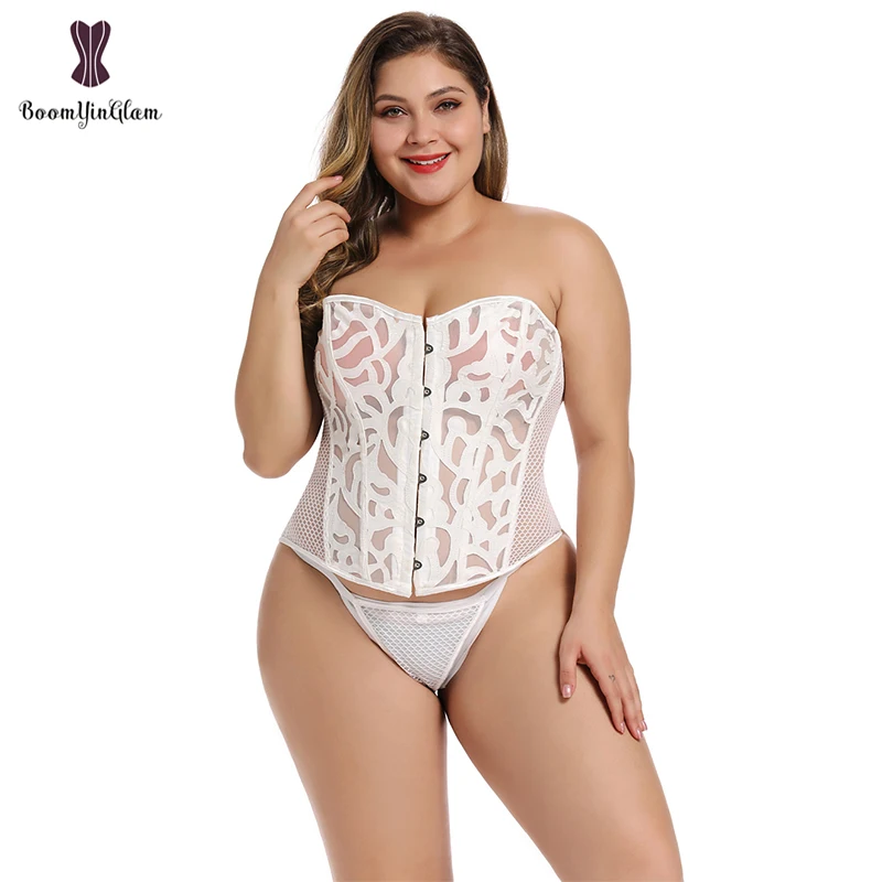 Black White Lingerie Mesh Corsets For Women Burlesque Lace Up Gothic Plus Size Bustier Overbust Corselet Sexy Tops corset bustier top,waist corset,lace lingerie,lace corset,lace lingerie set