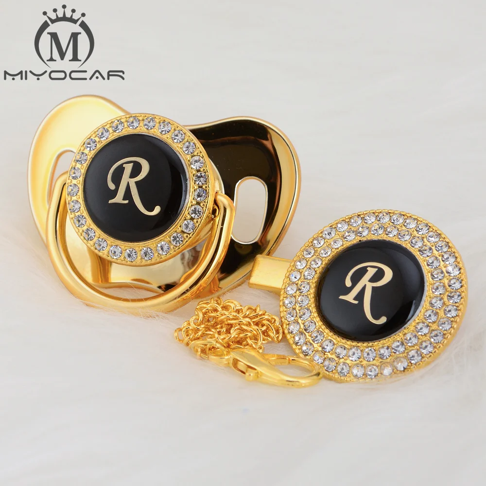 

MIYOCAR beautiful bling pacifier and pacifier clip set name Initials letter R unique BPA free dummy bling unique design LR
