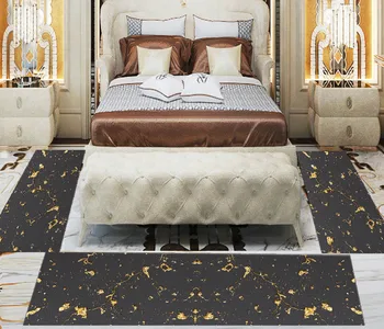 

Else 3 Piece Black Golden Yellow Marble Stones 3d Print Non Slip Microfiber Washable Decor Bedroom Hallway Area Rug Carpet Set