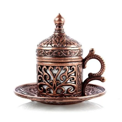 Hand Made Turkey UNIQUE Oriental Nostalgic ESPRESSO Cup 4 Pieces 1 Porcelain cup,1 copper cup holder,1 lid,1 saucer Antique Silver Hand Made Turkey UNIQUE Oriental Nostalgic ESPRESSO Cup 4 Pieces 1 Porcelain cup,1 copper cup holder,1 lid,1 saucer Antique Silver