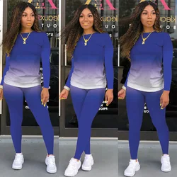 2 Pieces Set Women 2022 New Casual Sport Two Gradient Long-sleeved Pants Suit Sports Set Dropshipping Plus Size