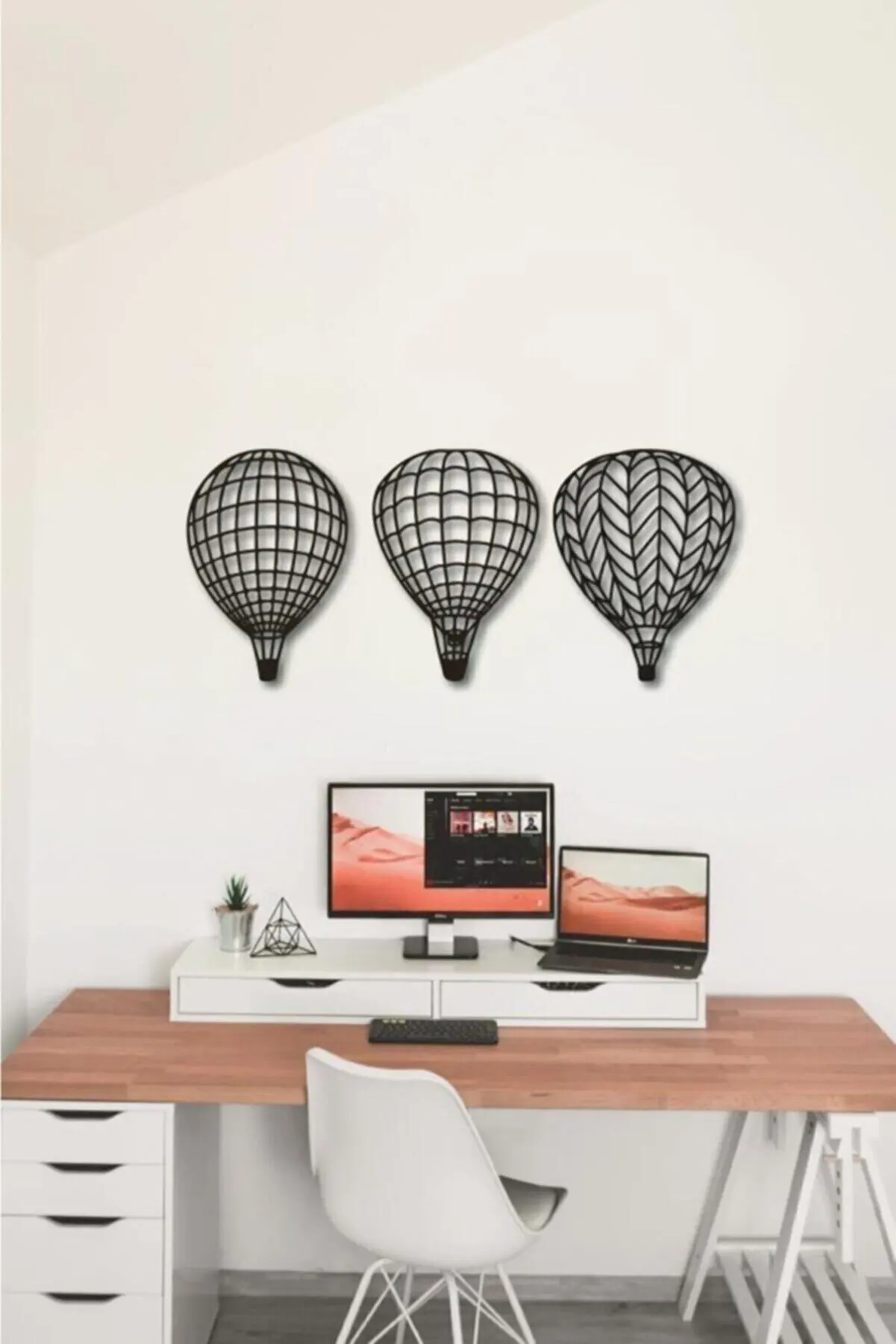 

Laser Cut Wooden, 3 Piece Flying Balloon Wall Decorative Ornament Home Accessories, Room Decor, With Double-Sided Tape 23x33(Cm)