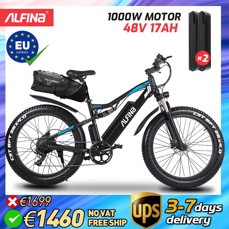 (EU Stock)ALFINA FX-03plus 1000W 80KM Электрический горный велосипед SnowBike 48V 17Ah 26-дюймовые шины ebike