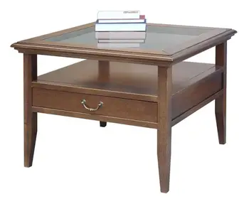 

Classic coffee table, glass top and drawer