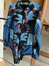 Bañador estampado de flores para mujer, una pieza, monokini, manga larga, traje de baño para surfear