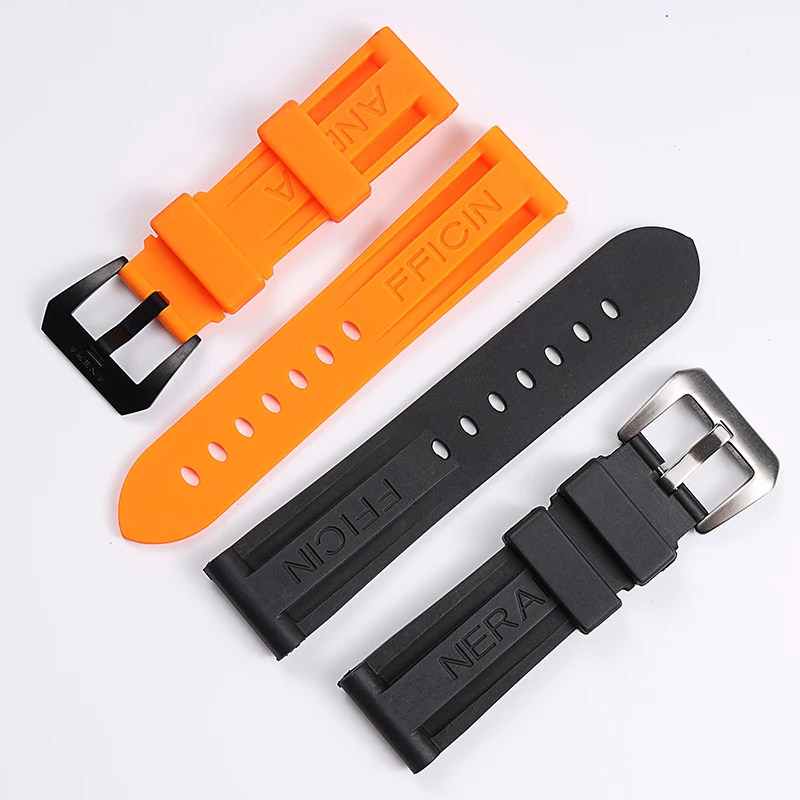 

High Quality Black Orange 22 24 26mm Rubber Watchband For Panerai Watch Strap Silicone Waterproof Tape Wrist Bracelet Logo On