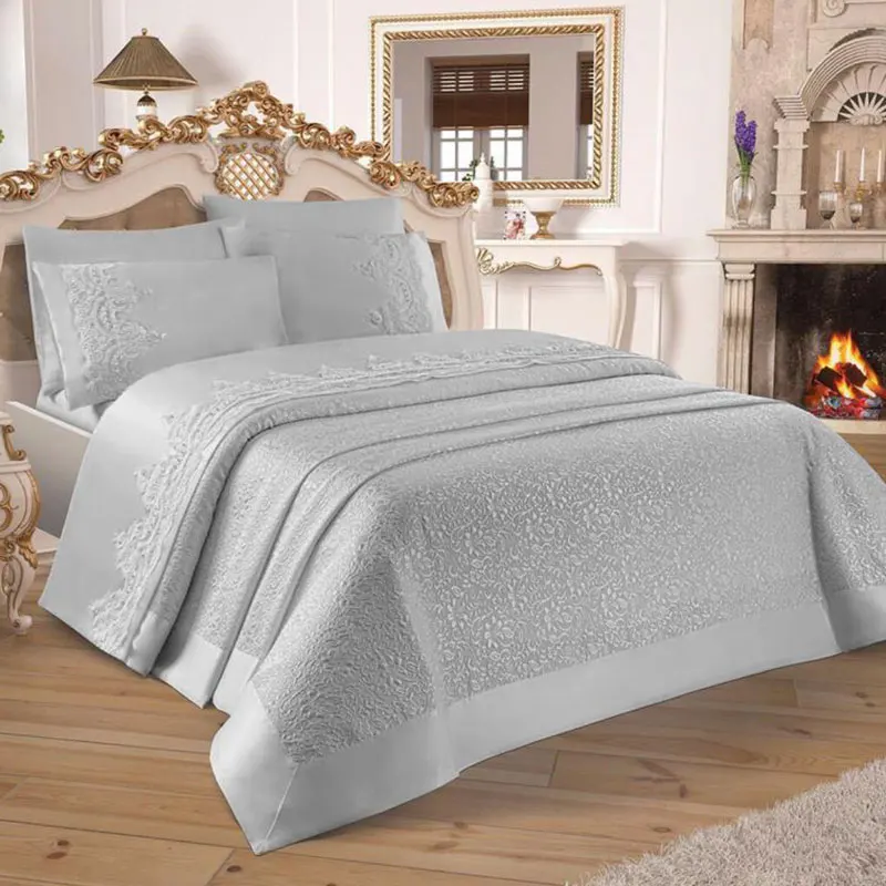 

2021 New Season Diana French Guipure Jacquard Chenille Fabric Soft Texture Double Pique Bedding Set Bed Linens Pillows 4 Colors