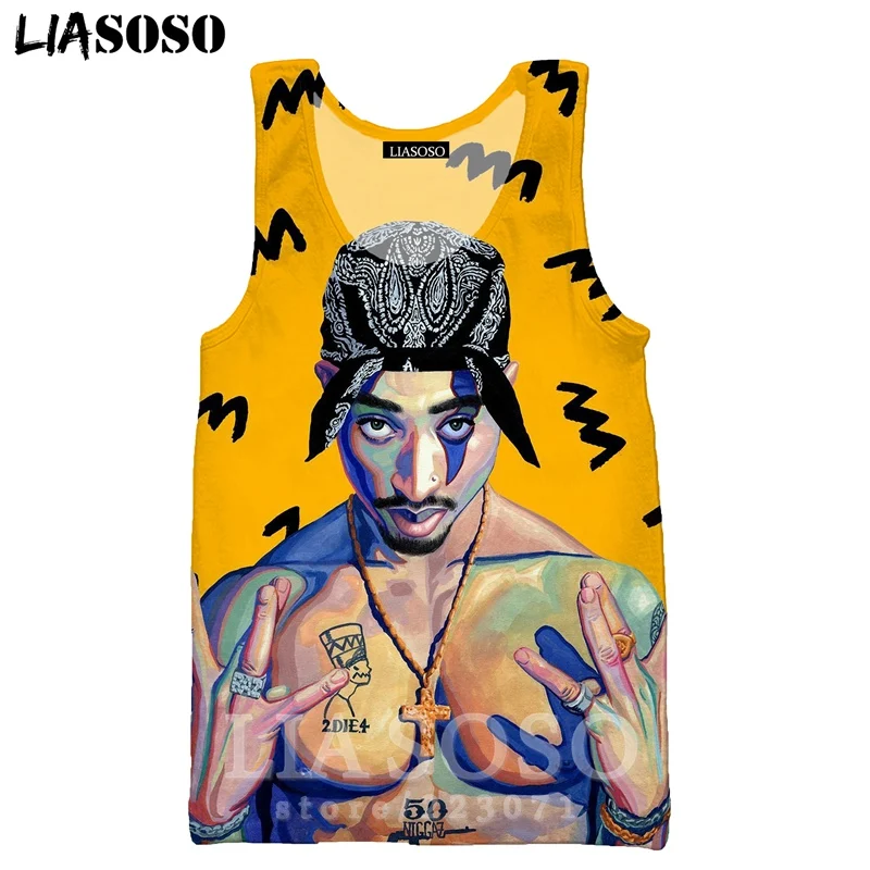 Рэппер 2Pac жилет LIASOSO лето для мужчин женщин Аниме Толстовка 3D принт О образным вырезом майка без рукавов хип хоп Уличный пуловер A295-3