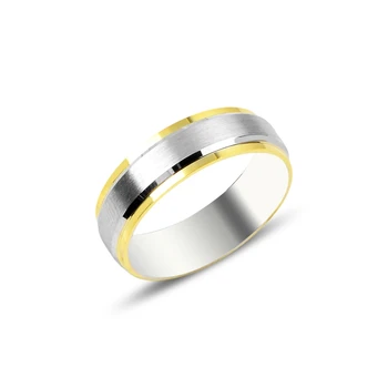 

Silver 925 Sterling 6mm Double Color Plain Simple Wedding Ring