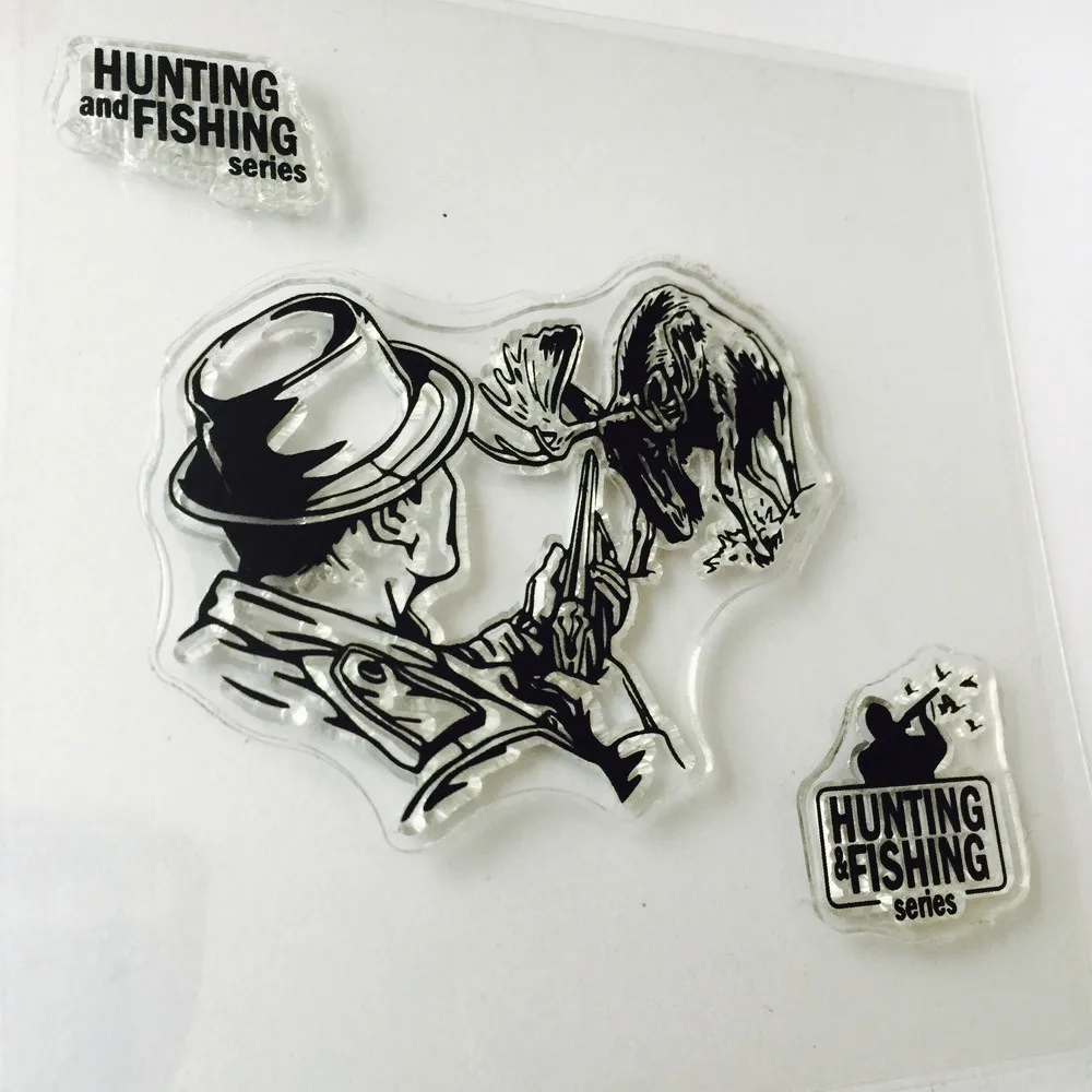 1Pc Man Hunting Pattern transparent silicone stamp children diy Handmade Scrapbook Photo Album decor soft Stamps | Дом и сад