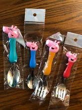 Peppa Pig-cubiertos de acero inoxidable para niños, modelos de figuras de la familia George Pig, vajilla, regalo de cumpleaños