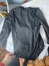 BKLD-body Sexy de malla a rayas para mujer, mono transparente negro de manga larga con cuello de tortuga, ropa de discoteca para mujer 2019