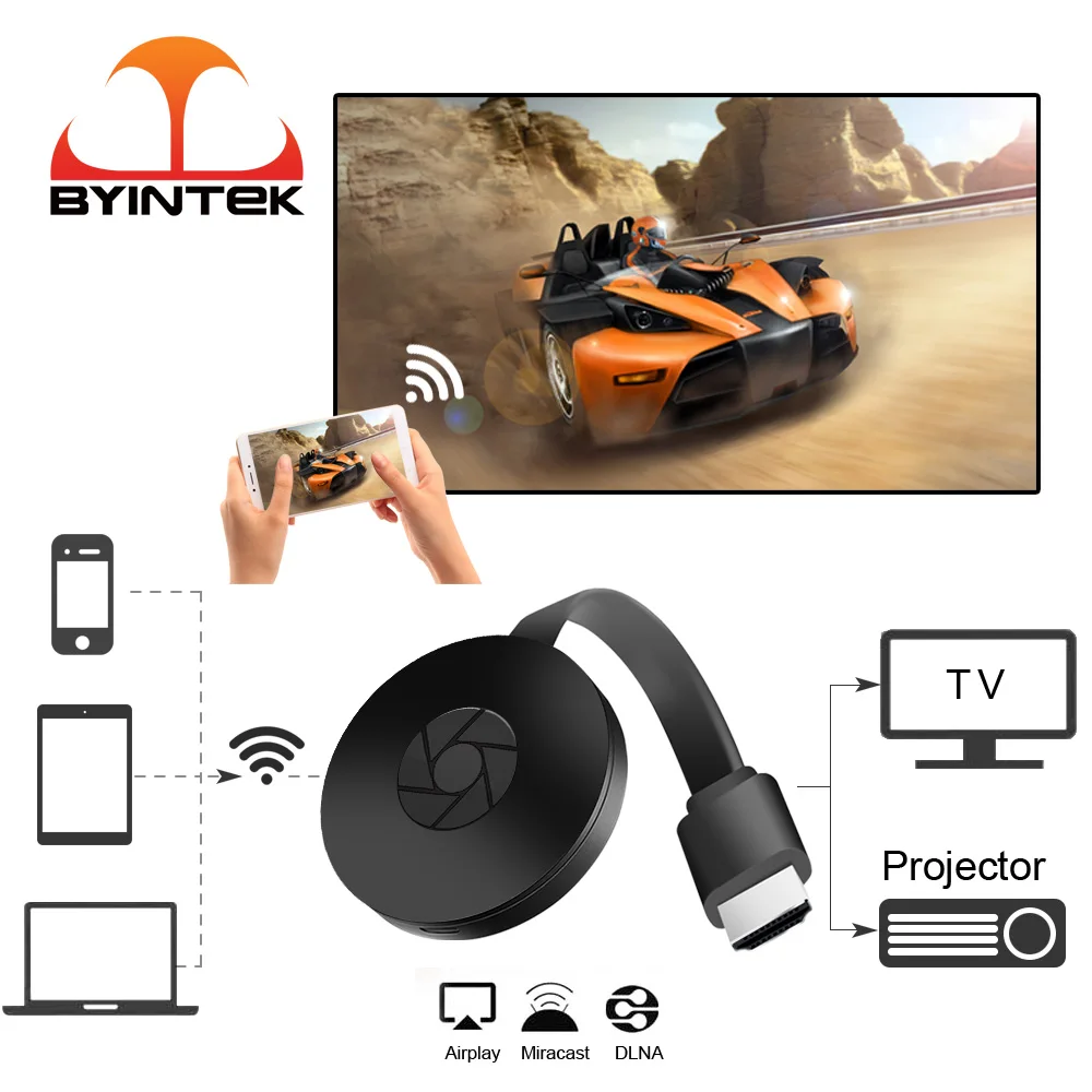 

BYINTEK BD-X4 WiFi HD Doogle, For Airplay Miracast Smartphone Netflix Hulu, Receiver Transmitter,Wireless TV Dongle Receiver