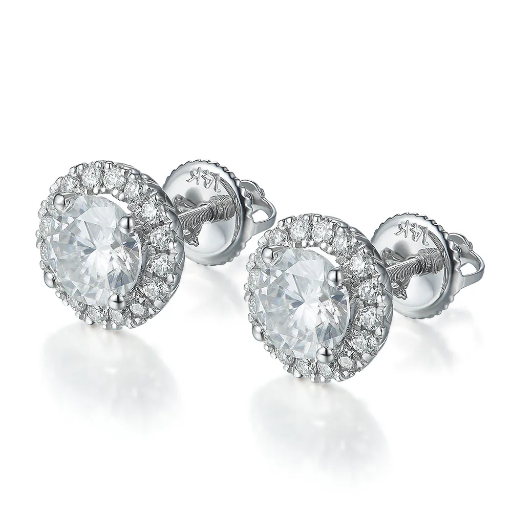 Серьги гвоздики NiceGems из белого золота 585 пробы с круглым муассанитом 14