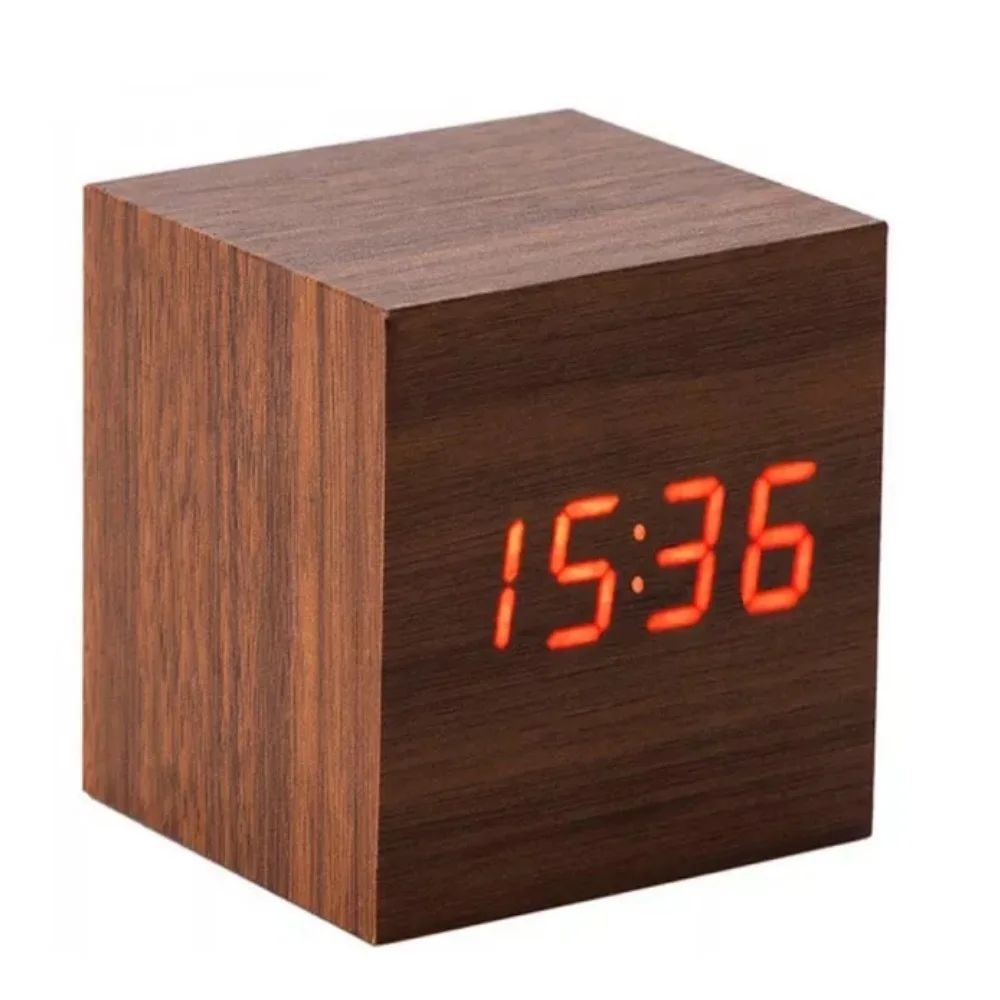 Reloj despertador de madera VST 869 reloj Digital LED de mesa cuadrado de madera Control de sonido relojes electronicos de escritorio Decoracion de mesa Control de voz alimentacion USB AAA decoracion ...