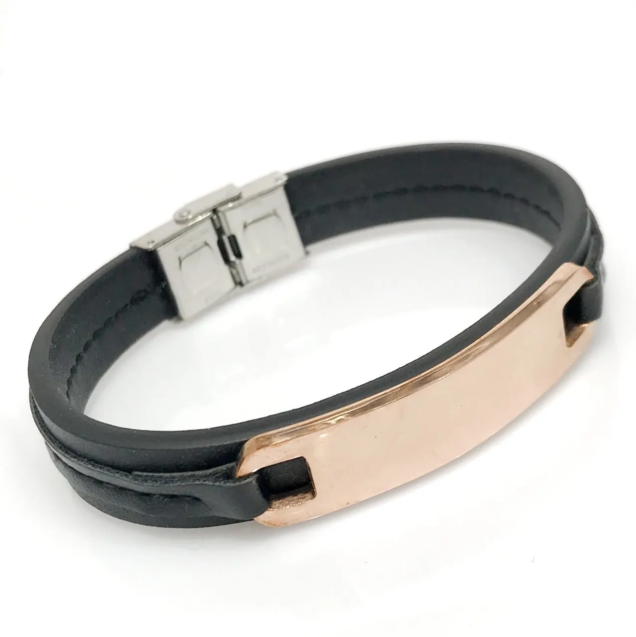 

Leather Black Name Written 316 L Quality Steel Male Bracelet