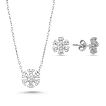 

Kutaydan Zircon Cubic Zirconia Snowflake 925 Sterling Silver Set Made in Turkey