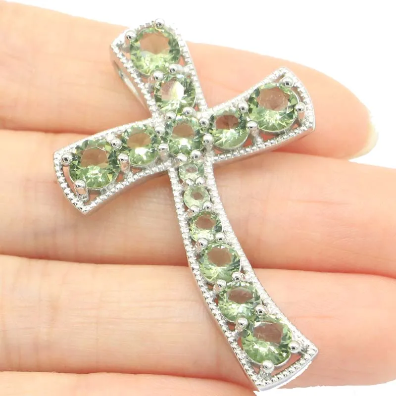 48x32mm Multi Color 8.2g Long Cross Tourmaline Aquamarine Green Amethyst Pink Kunzite Violet Tanzanite Silver Pendant | Украшения и
