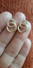 Drop-Earrings Jewelry Gifts Rhinestone Pendientes Metal Double-Circle Small Gold-Color