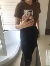 Pantalones Cargo informales para mujer, pantalón holgado de cintura alta, color negro, estilo coreano, con cinta, envío directo